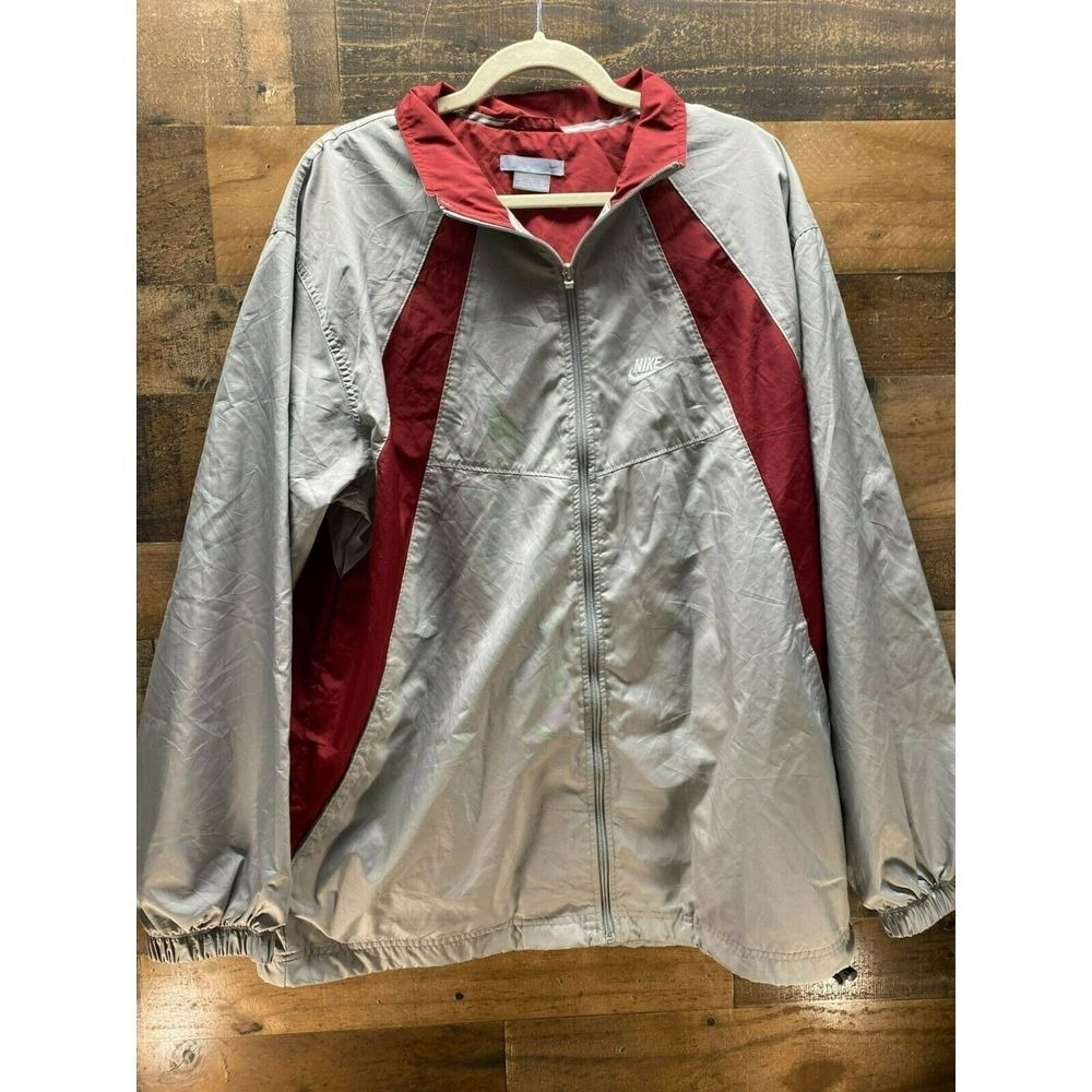 Vintage‎ Nike Grey & Maroon Full Zip Track Jacket Size Xlarge